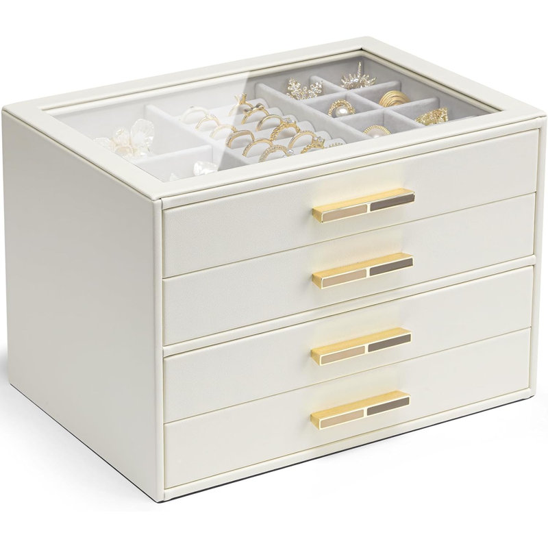 4-layer Cloud White Jewelry Box With Glass Lid