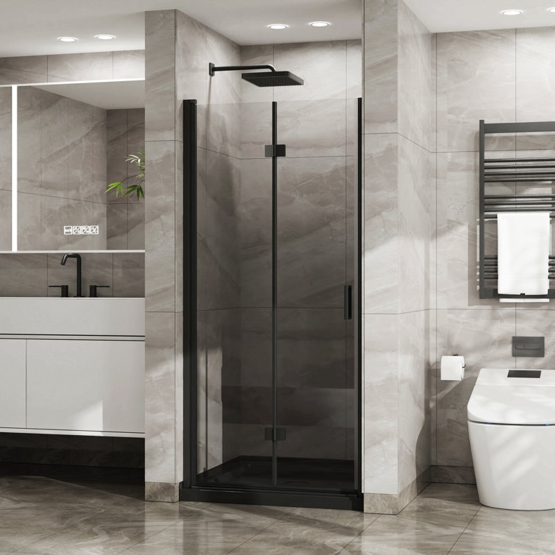 34"X72" Pivot Shower Door, 1/4 Inch Thick Tempered Glass Swing Shower Door, Semi-Frameless Design