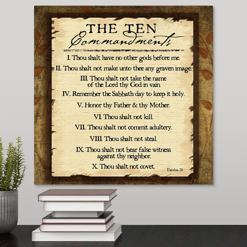 «Ten Commandments» par Jennifer Pugh, art textuel, H 16 po x l 16 po x P 1,5 po, Toile