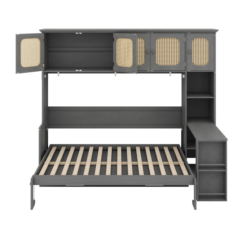Lit escamotable mural Murphy avec bureau et armoires pour bureau personnel, Antique Grey