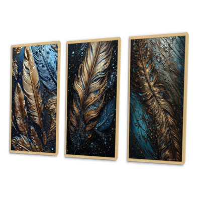«Gold Feather Glamour», 3 pièces sur toile
