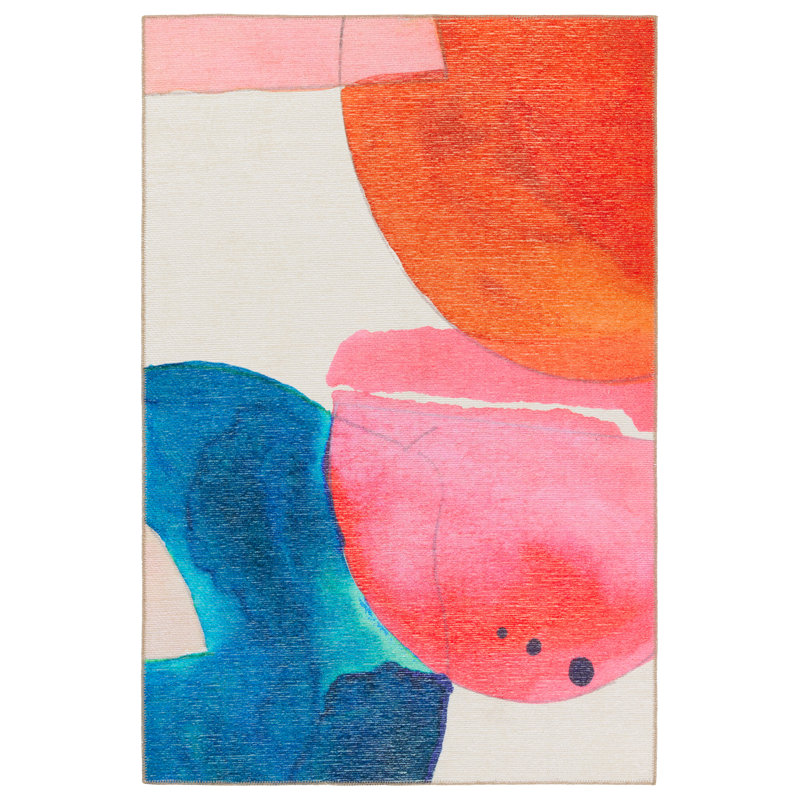 Tapis rose / orange / bleu lavable à la machine Rowles, Rectangle 9 pi x 12 pi