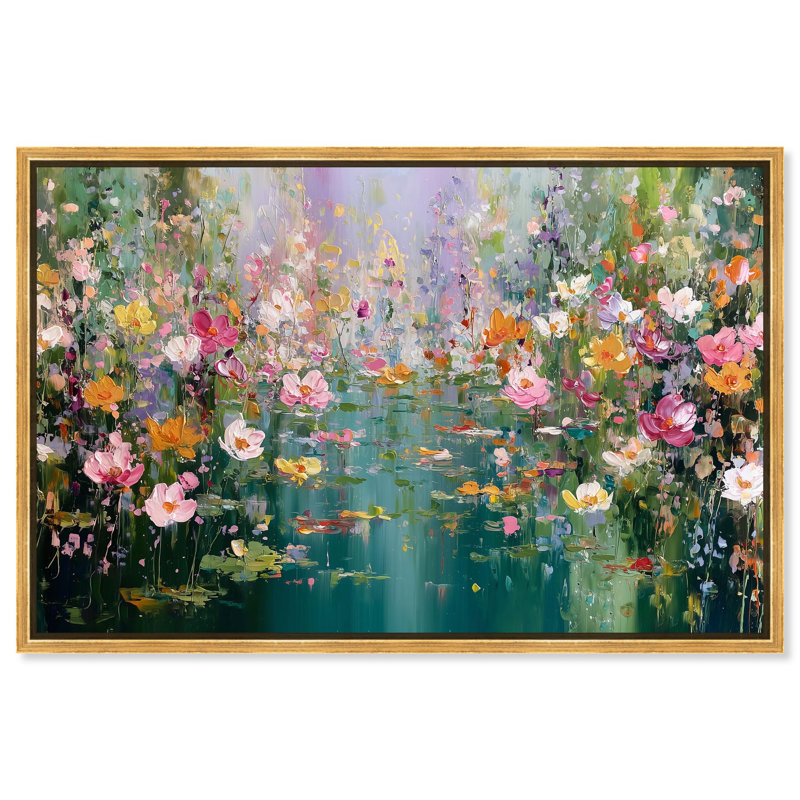 Art pittoresque sur toile, couleurs pittoresques , H 37 po x l 55 po, Cadre flottant doré