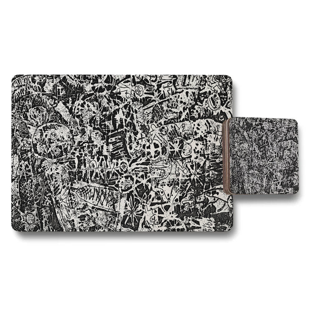 Abstract Doodle Placemat And Coaster Set Black White Design