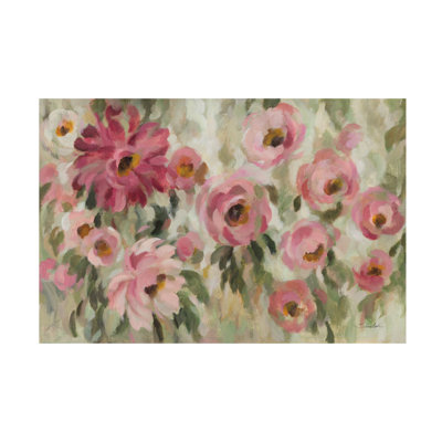 Tableau sur toile tendue - Silvia Vassileva « Jardin rose et sauge » - Décoration murale pour salon, chambre ou bureau - 30 x 48 cm