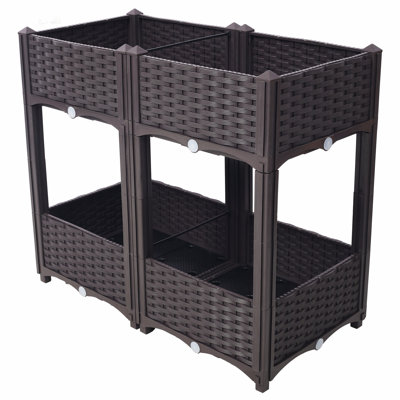 Jardinière surélevée avec système d'auto-drainage pour jardin de légumes, de fleurs et d'herbes, brun, 31,5 x 15,7 x 27,7 pouces