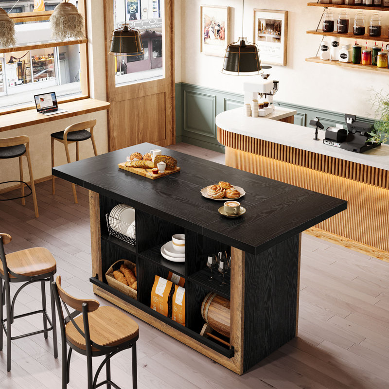 62.6" Bar Table with Storage, Black/Rustic Brown