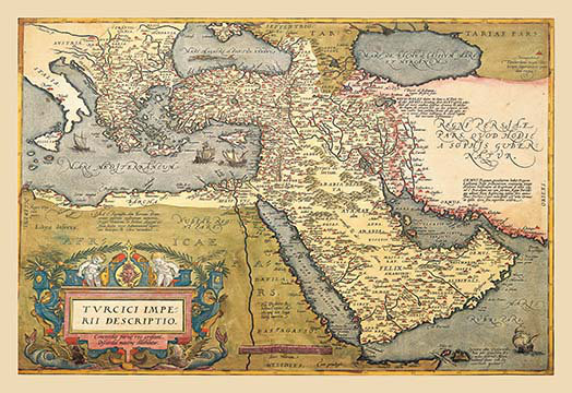 « map of the middle east » par a. ortelius, impression