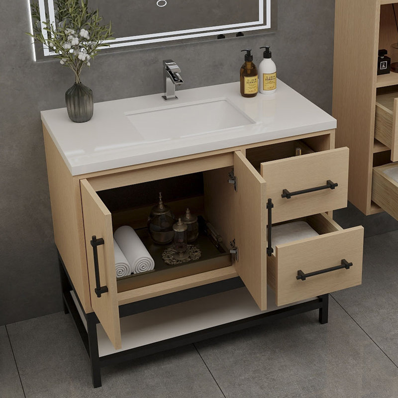 Meuble-lavabo simple avec plateau Victoria 23,7, Chêne jaune