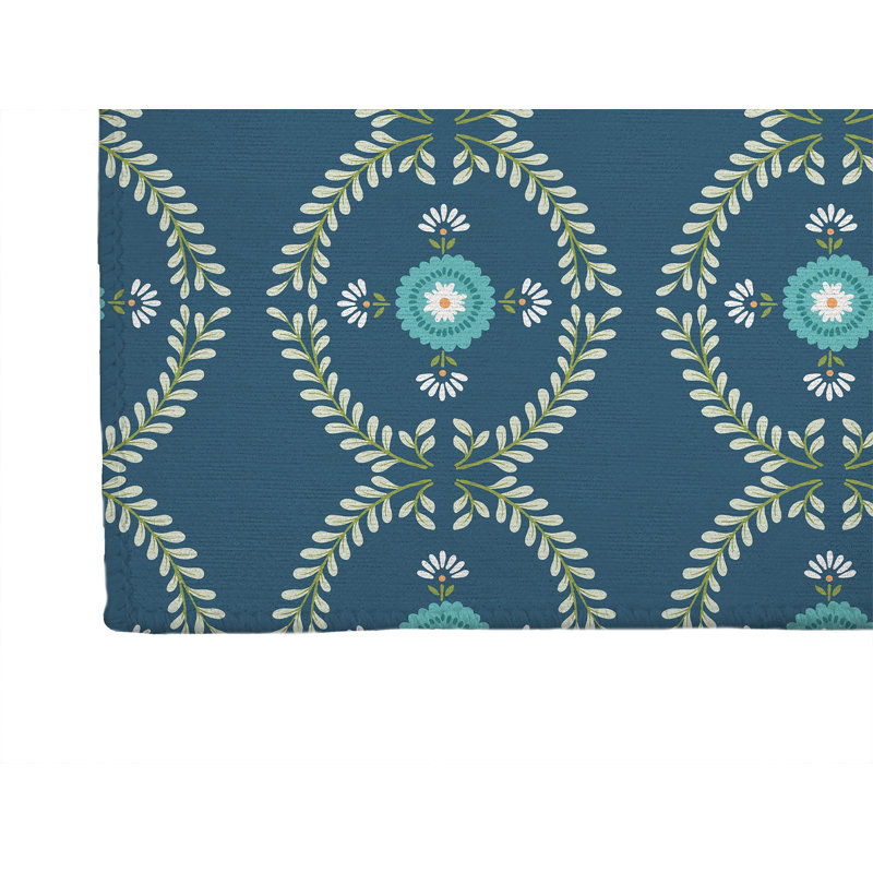 Tapis de cuisine antidérapant Bree, Sarcelle, Rectangulaire 2 pi x 3 pi
