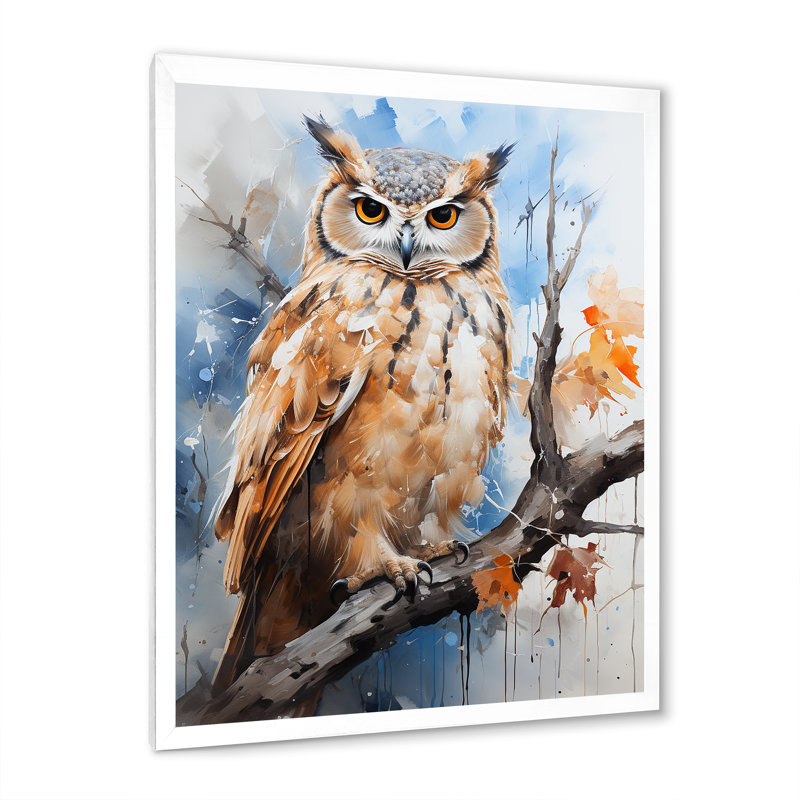 Owl Wise And Watchful prédateurs sur toile, Cadre blanc, H 40 po x l 30 po x P 1,5 po