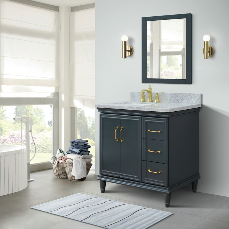 Ensemble de meuble-lavabo simple 37 po Lindisfarne, Gris foncé, Granite
