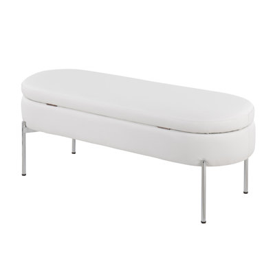 Banc contemporain en métal chromé et similicuir blanc