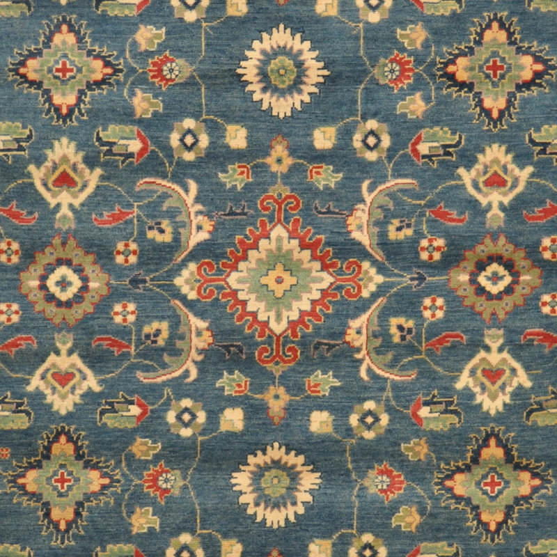 noué à la main géométrique en laine Tapis décoratif bleu glastenbury, Rectangulaire 6 pi 1 po x 9 pi 2 po
