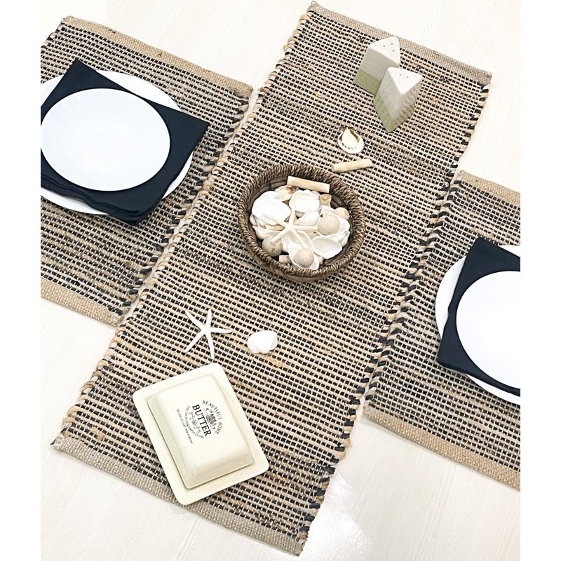 Pearsall Gingham Table Runner, 36" x 13", Natural/Gray Charcoal