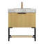 Meuble-lavabo autoportant de 30 po avec tiroir et tablette ouverte, comptoir en pierre frittée, vasque en céramique, armoire en contreplaqué de couleur chêne, comptoir gris, armoire encastrée et pré-assemblé, style luxueux-131465003