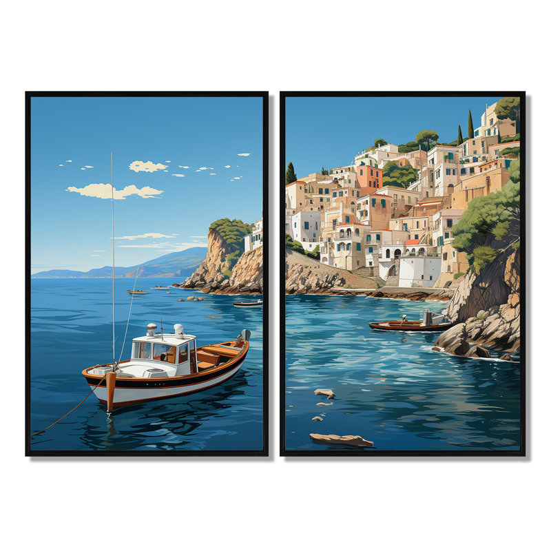 Art mural sur toile bleu Capri, 36" H x 48" W, Impression encadrée flottante, Noir, noir, noir, noir