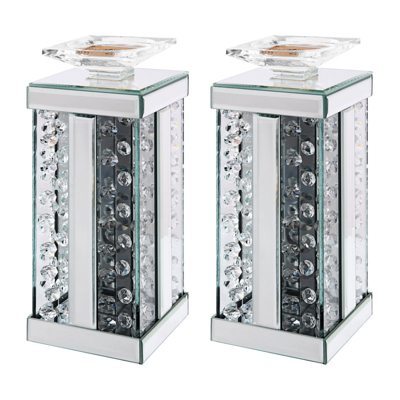 Bougeoir de table en miroir, H 17,5 po x l 4,4 po x P 4,4 po