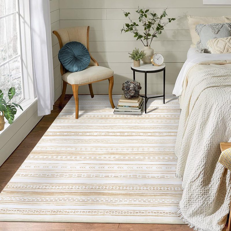 Tapis de sol moelleux et rayé à rayures Boho, Rectangle 4 pi x 6 pi