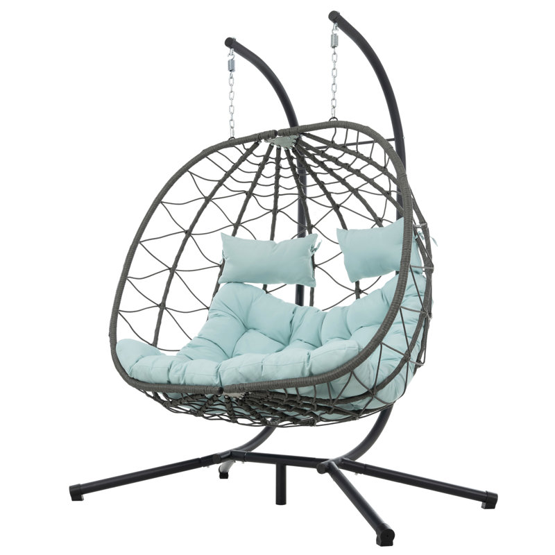 Fauteuil à œufs pour 2 personnes avec support Balancelle d'extérieur pour l'extérieur, Bleu