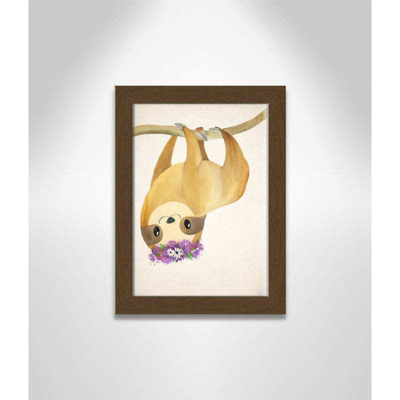 Sloth floral 2, H 16 po x l 12 po x P 0,63 po, Cadre plat noyer