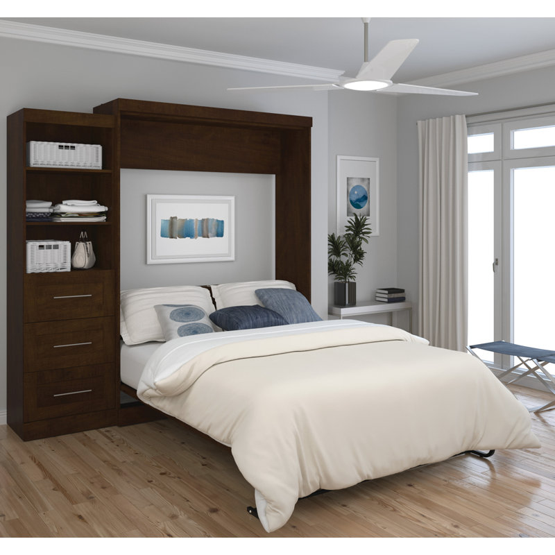 Arlex Murphy Bed with Shelving and Drawers, Chocolate, Full