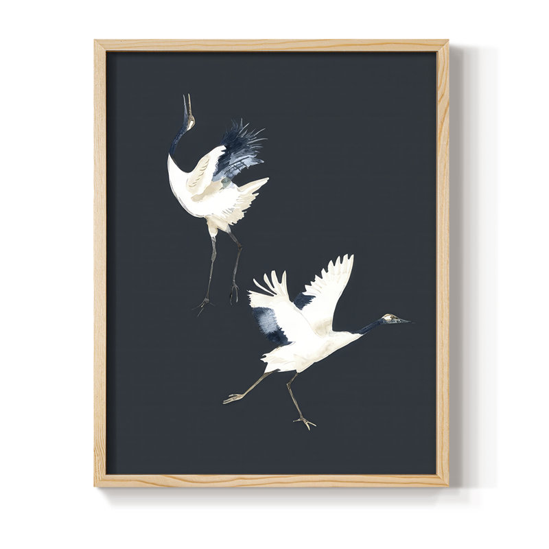 Cranes on Indigo II, reproduction encadrée - bois massif, Naturel, H 11 po x l 9 po
