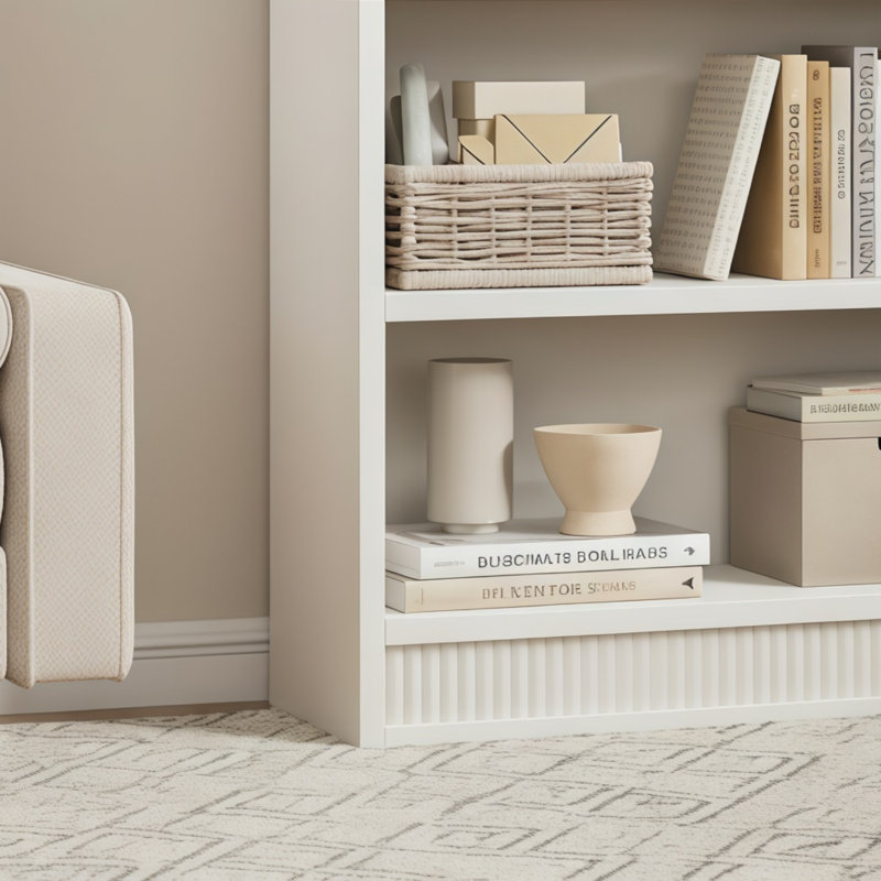 White 5-Tier Wooden Bookcase With A Farmhouse Retro Style, Featuring A Double-Grooved Design And A Wooden Base; Suitable For Offices/Libraries.