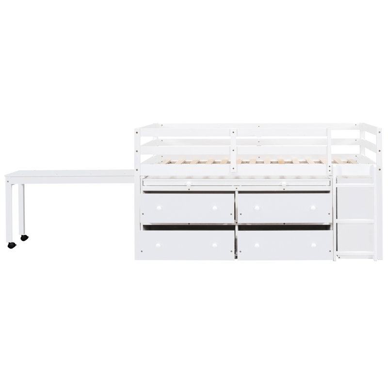 Lit mezzanine simple avec bureau portable et rangement supplémentaire, blanc, pour la chambre à coucher, Lit simple, Blanc