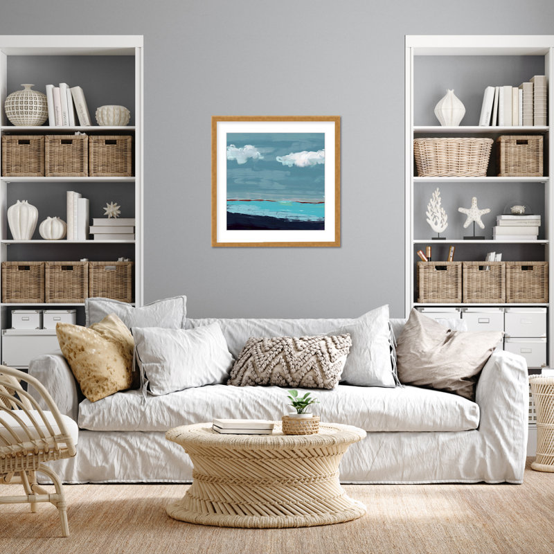 Coastal Retreat Radiant Horizons: Paysage marin abstrait par Gypsea Village, H 36 po x l 36 po, Framed Matted Print, Gold