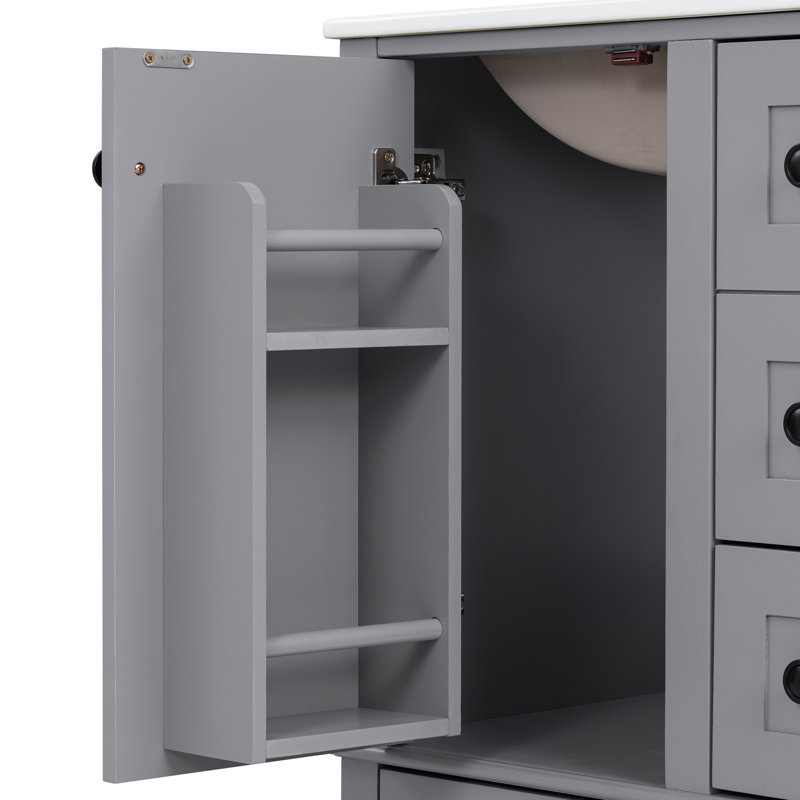 Meuble-lavabo simple 24 po avec comptoir en céramique 24 po, Gris