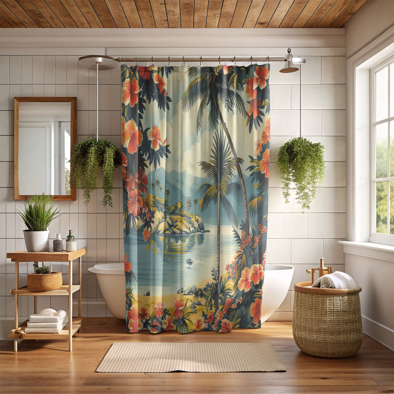 Nostalgic Hawaiian Views - Rideau de douche standard 1 pièce, H 74 po x l 71 po