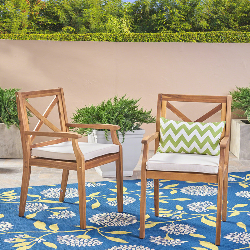 Chaise de salle à manger 2 pièces avec 2 coussins Perla, Crème, crème