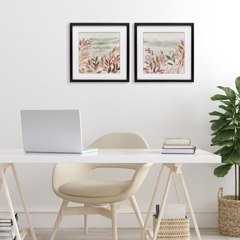 Ensemble de 2 impressions encadrées sous-verre Leafy Mute Subtlety, design par Mona Grace, H 13 po x l 13 po