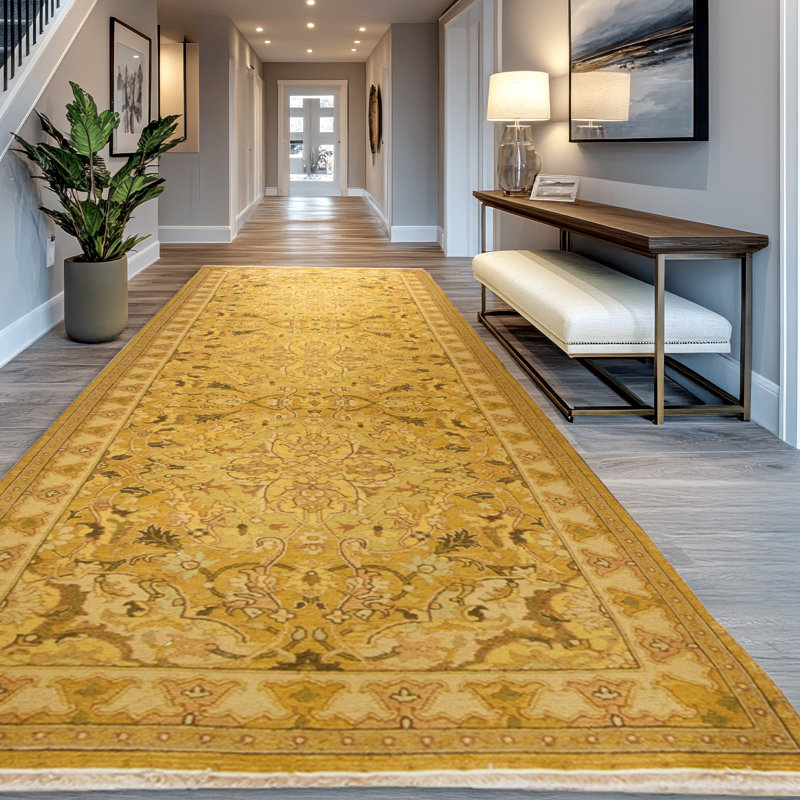 Hand-Knotted High-Quality Gold and Beige Runner
