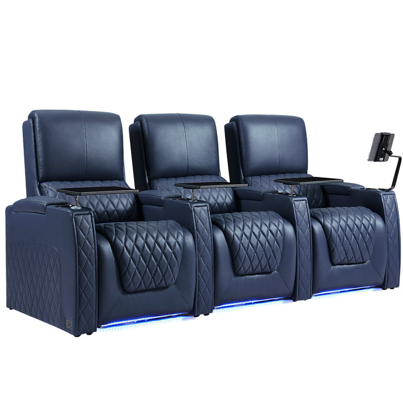 Haiylee Zero Gravity Home Theater Seating Top Grain Leather Recliner Sofa Power Headrest Footrest, Blue Genuine Leather