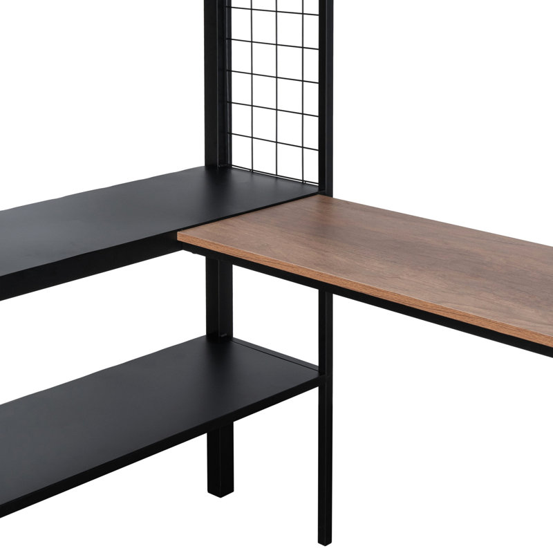Lit mezzanine en métal robuste avec bureau intégré, tablettes à deux niveaux, panneau grillagé et garde-corps confortable pour une utilisation optimale de l'espace et du confort