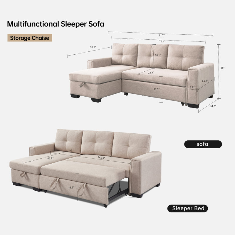 Moomal Upholstered 91.7'' Sofa, Polyester Blend Beige