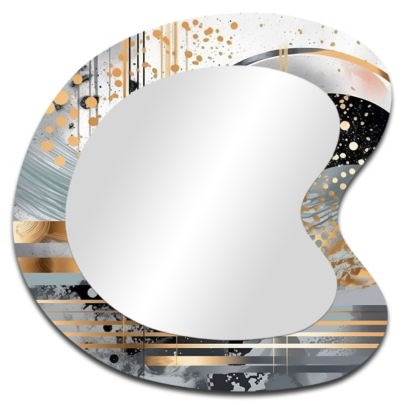 Grand miroir mural gris et doré à rayures pastel Melody II - formes abstraites, 27 po x 27 po