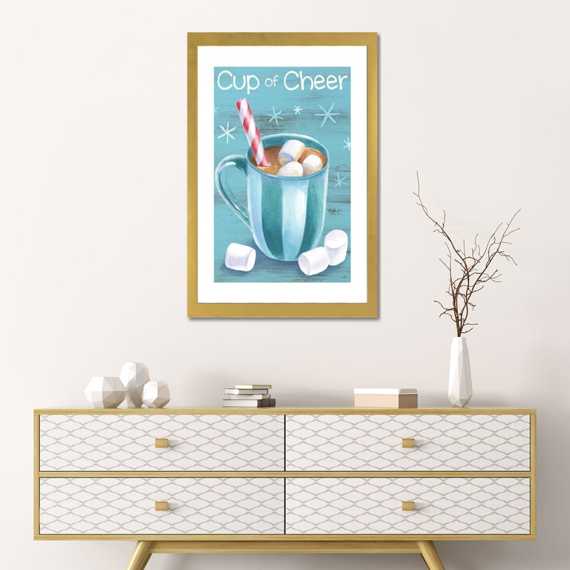 Peppermint Cocoa I-Cup Of Cheer by Kelsey Wilson - Painting, Gold Paper, White, 24" H x 16" W x 1" D