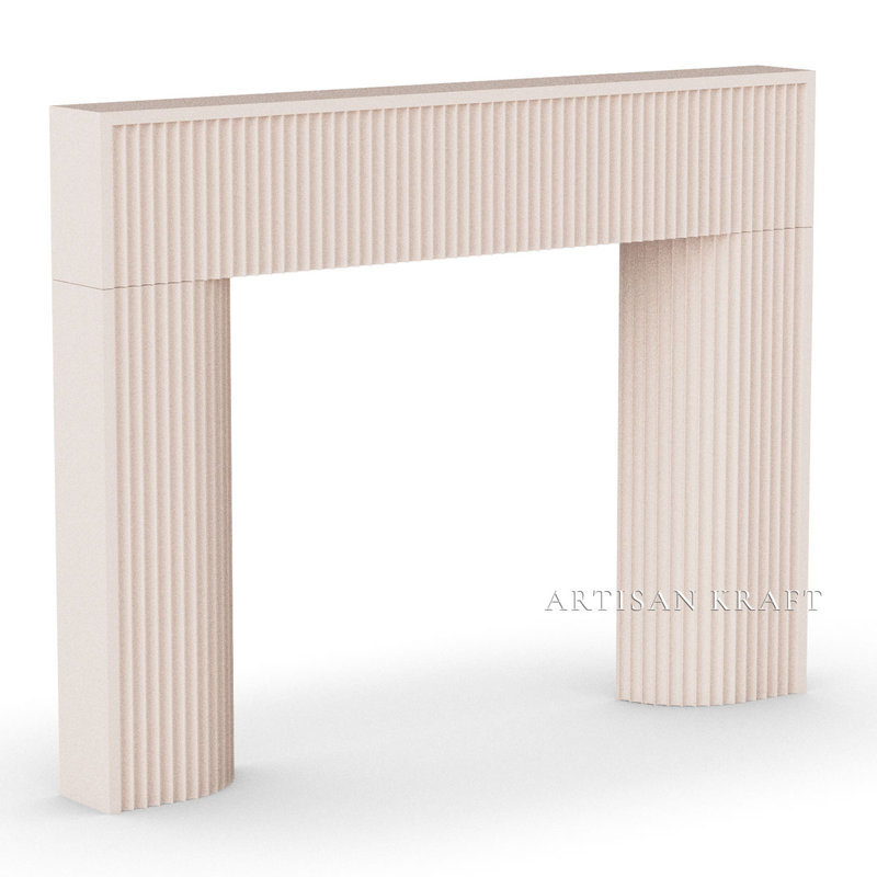 Encadrement de cheminée cannelé en pierre avec foyer standard, 8 po x 54 po x 74 po, Beige
