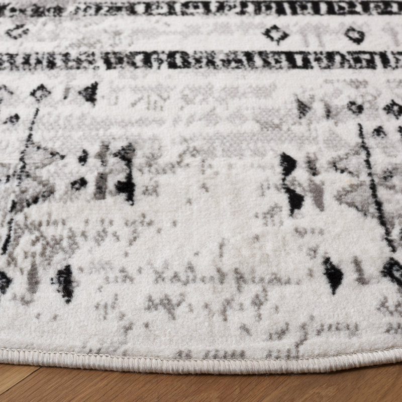 Latai Temple Bcf/Jute/Latex/Overlock Southwestern Rug in Black/Gray/Ivory, Round 6'7"