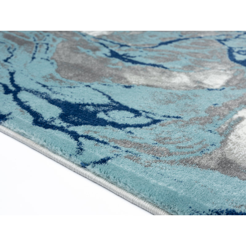 Tapis bleu / gris / ivoire Devola, Rectangle 2 pi 1 po x 3 pi 3 po