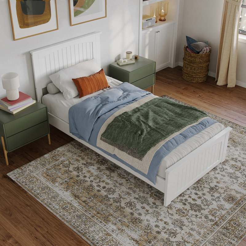 Lit plateforme en bois massif francoise avec pied de lit assorti Francoise, Blanc, Simple TG