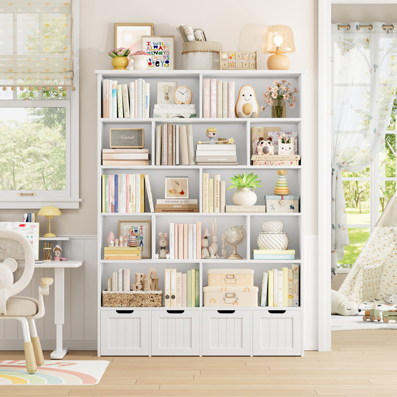 Rangement pour bibliothèque et jouets à 6 niveaux Kirklyn , Blanc, (6 tablettes) H 68,9 po x l 49,4 po x P 13 po