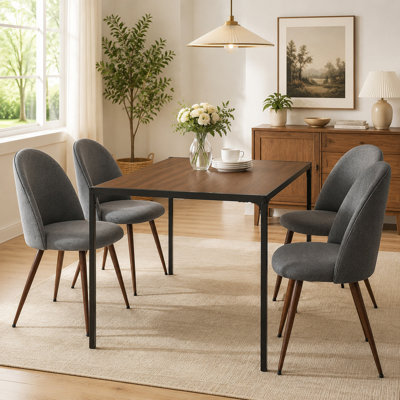 Ensemble de salle à manger industriel 5 pièces, table en noyer de 47 po et 4 chaises rembourrées grises