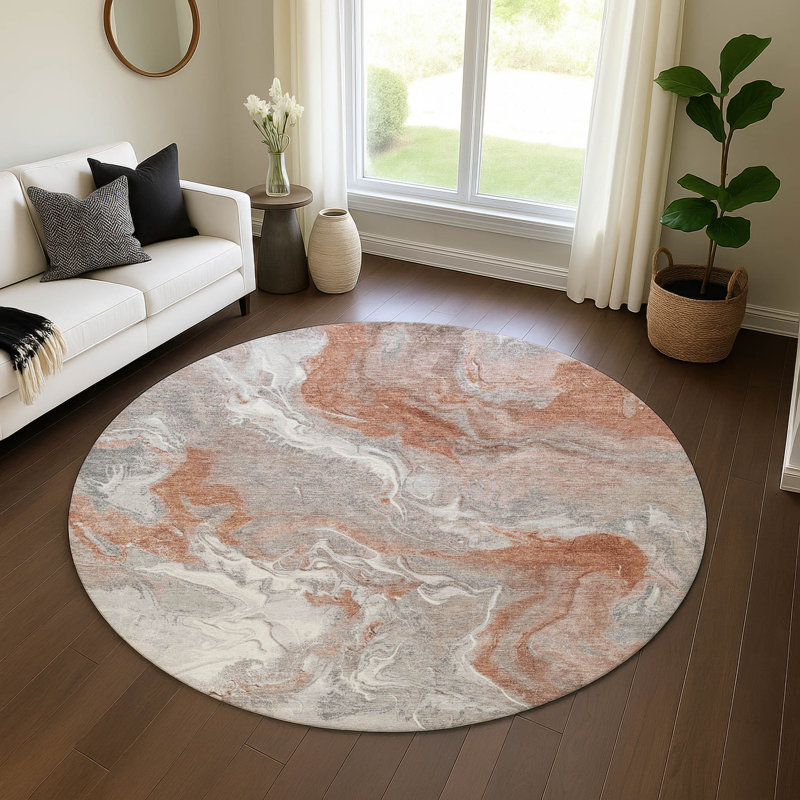 Premium Machine Washable Strinko AMF1682 Abstract Rug, Round 8'