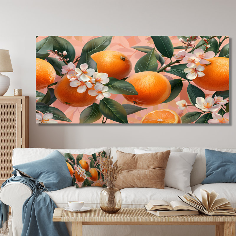 Impression d'art mural jaune, rose, floral, orange, arbres IV, Toile tendue, H 28 po x l 60 po
