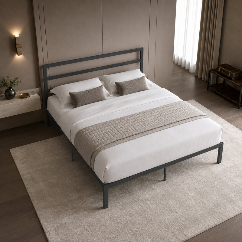 Lit plateforme en métal Ellersick, Gris anthracite