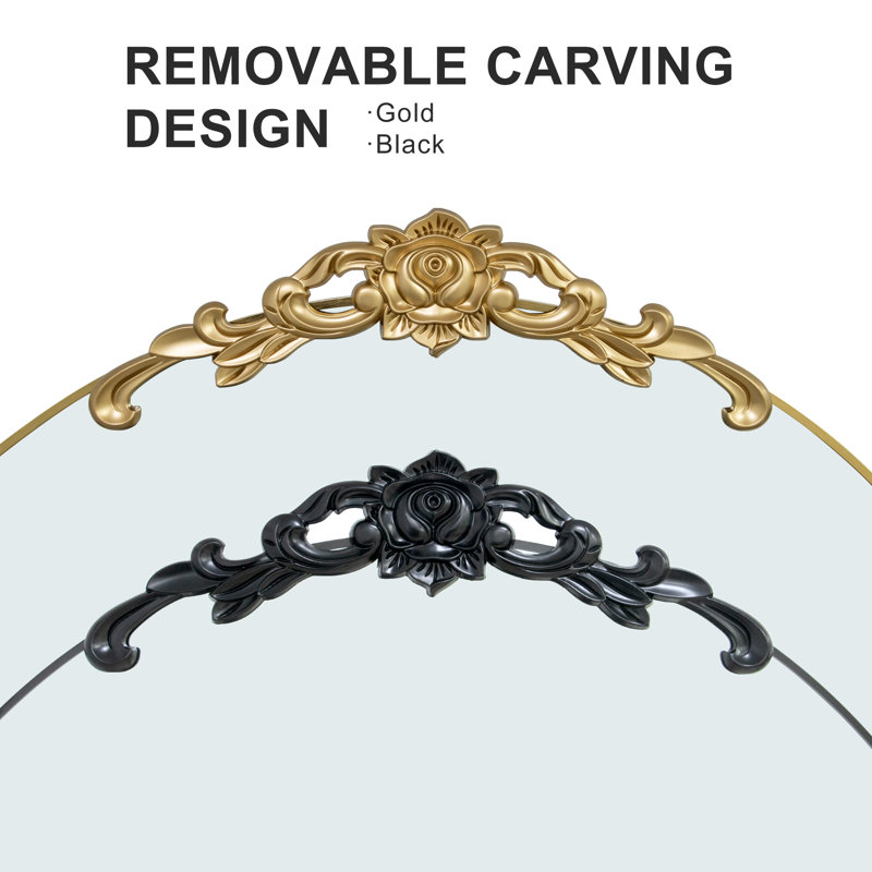 Arch Wood Full Length Mirror with Carved Design